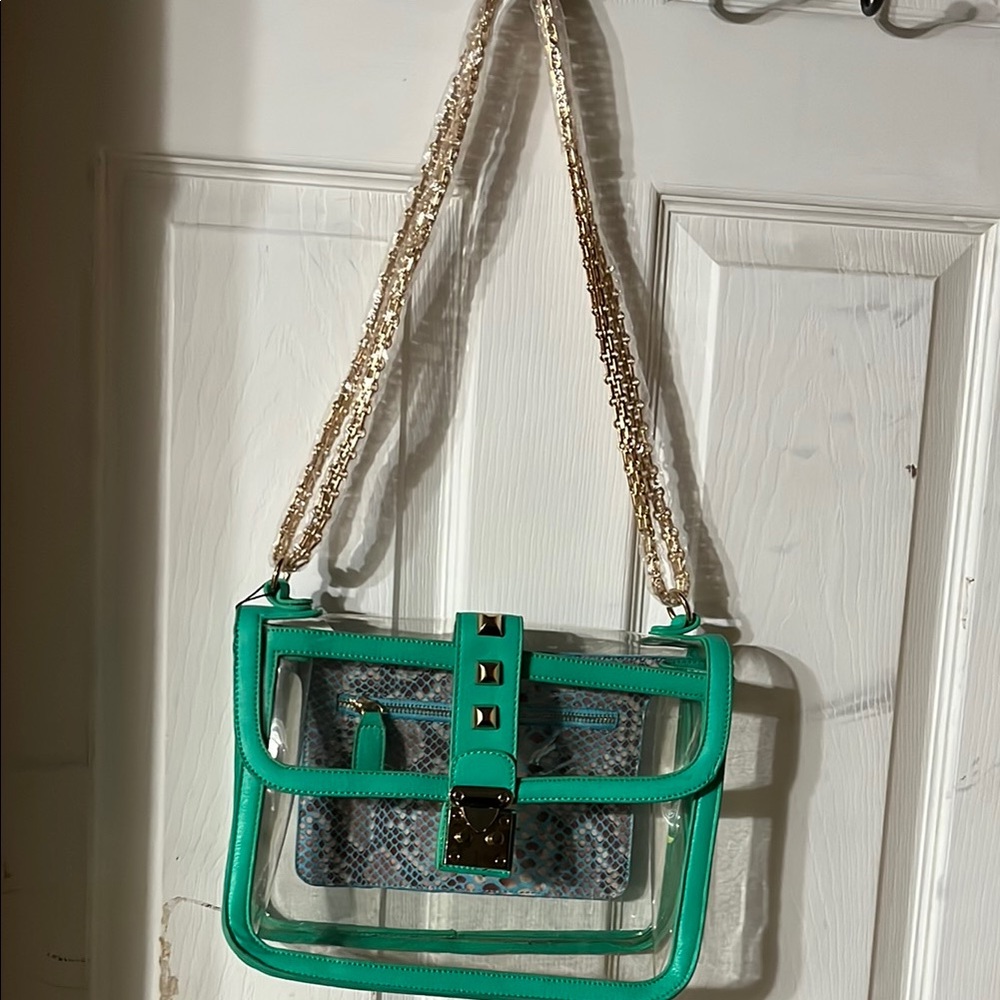 Green and Gold Transparent Shoulder Bag with Chain Straps